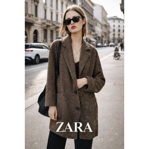 Zara houndstooth coat‎ size M tailored neutral outerwear cool girl